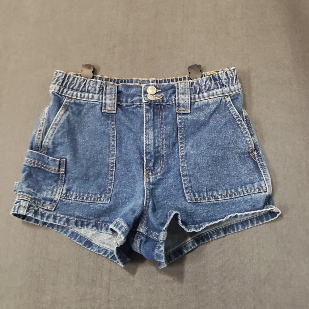 Bluenotes Cargo Shorts Womens Small Blue Denim Elastic Waist Carpenter Utility